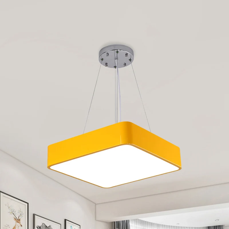 Vierkante kroonluchterlamp voor kleuterschool, acryl LED-hanglampset Scandinavische stijl geel/rood/blauw Clearhalo