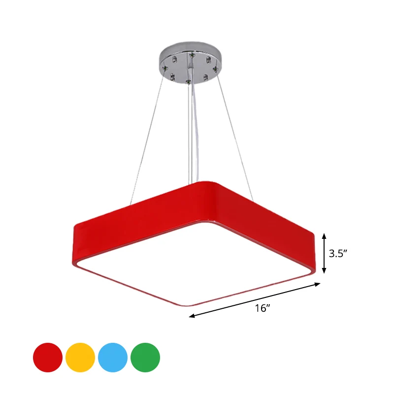 Vierkante kroonluchterlamp voor kleuterschool, acryl LED-hanglampset Scandinavische stijl geel/rood/blauw Clearhalo