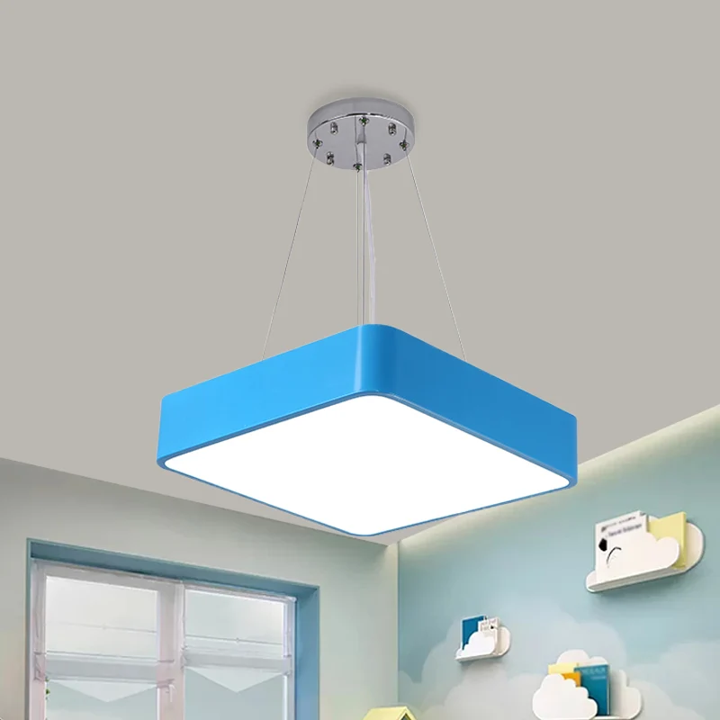 Vierkante kroonluchterlamp voor kleuterschool, acryl LED-hanglampset Scandinavische stijl geel/rood/blauw Clearhalo