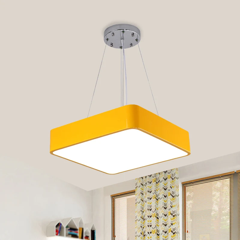 Vierkante kroonluchterlamp voor kleuterschool, acryl LED-hanglampset Scandinavische stijl geel/rood/blauw Clearhalo