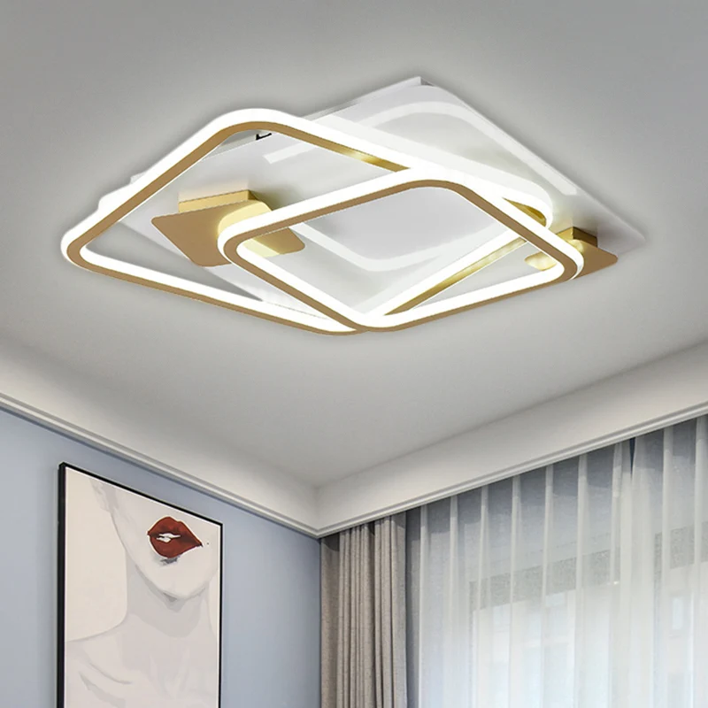 Vierkante slaapkamer plafondverlichting Metaal LED Eenvoud Semi-inbouwlamp goud Clearhalo