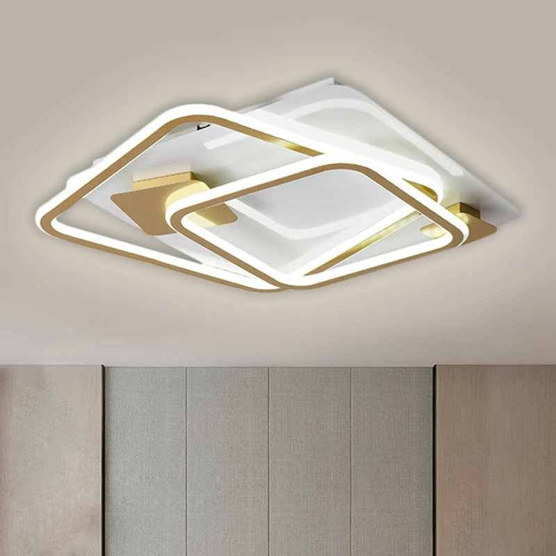 Vierkante slaapkamer plafondverlichting Metaal LED Eenvoud Semi-inbouwlamp goud Clearhalo