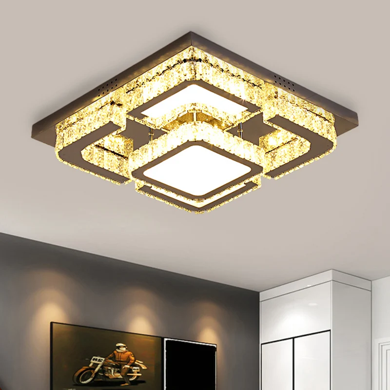 Vierkante slaapkamerplafondlamp Modern helder rechthoekig geslepen kristallen roestvrijstalen LED-semi-lichtarmatuur Clear...