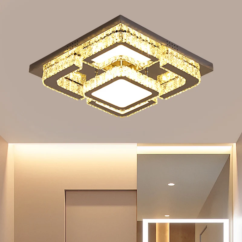 Vierkante slaapkamerplafondlamp Modern helder rechthoekig geslepen kristallen roestvrijstalen LED-semi-lichtarmatuur Clear...