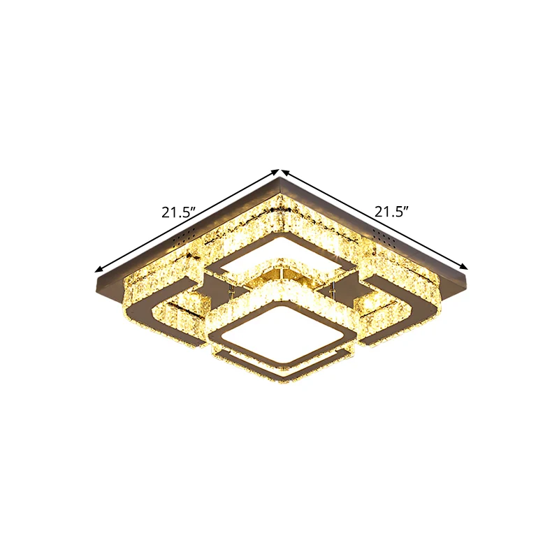 Vierkante slaapkamerplafondlamp Modern helder rechthoekig geslepen kristallen roestvrijstalen LED-semi-lichtarmatuur Clear...