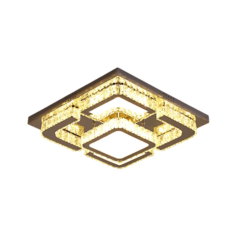 Vierkante slaapkamerplafondlamp Modern helder rechthoekig geslepen kristallen roestvrijstalen LED-semi-lichtarmatuur Clear...