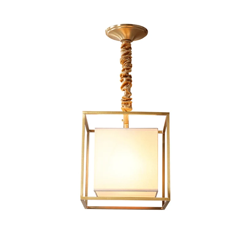 Vierkante stoffen kroonluchter licht traditioneel 2/3/4 licht eetkamer plafondlamp met gouden kubisch frame, 10"/12"/16" b...