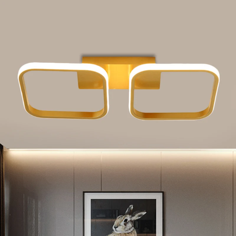 Vierkante studeerkamer semi-gemonteerde verlichting acryl LED moderne plafondlamp goud, warm/wit licht Clearhalo