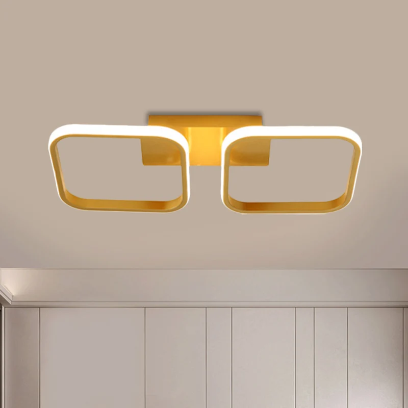 Vierkante studeerkamer semi-gemonteerde verlichting acryl LED moderne plafondlamp goud, warm/wit licht Clearhalo