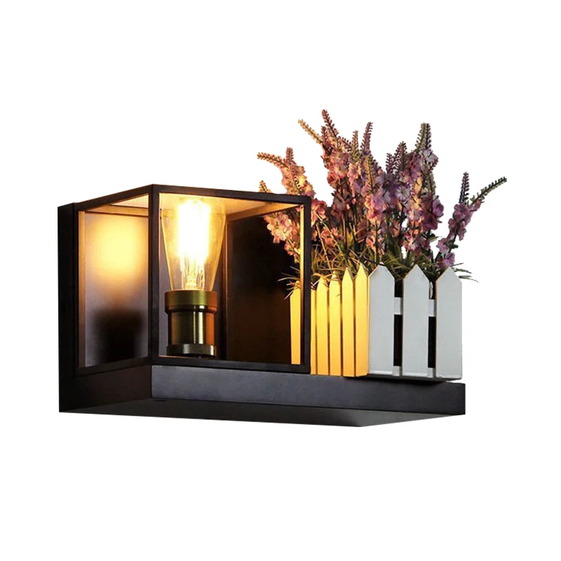 Vierkante wandlamp, industrieel metaal, één licht, zwart schanslicht voor nachtkastje Clearhalo