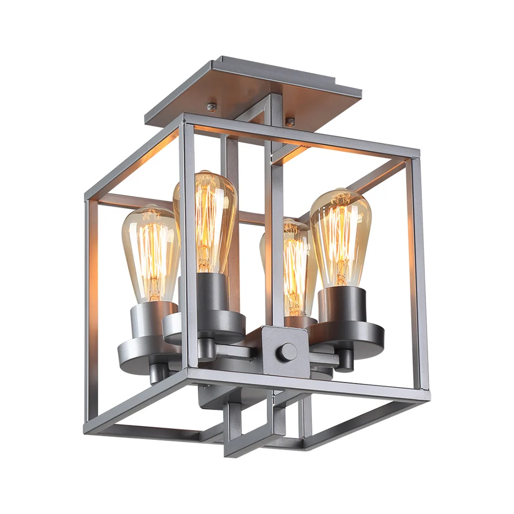 Vierkante woonkamer semi-inbouw industriële stijl metaal 4 lampen zwart/zilver/goud plafondverlichting Clearhalo