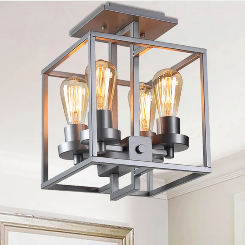 Vierkante woonkamer semi-inbouw industriële stijl metaal 4 lampen zwart/zilver/goud plafondverlichting Clearhalo