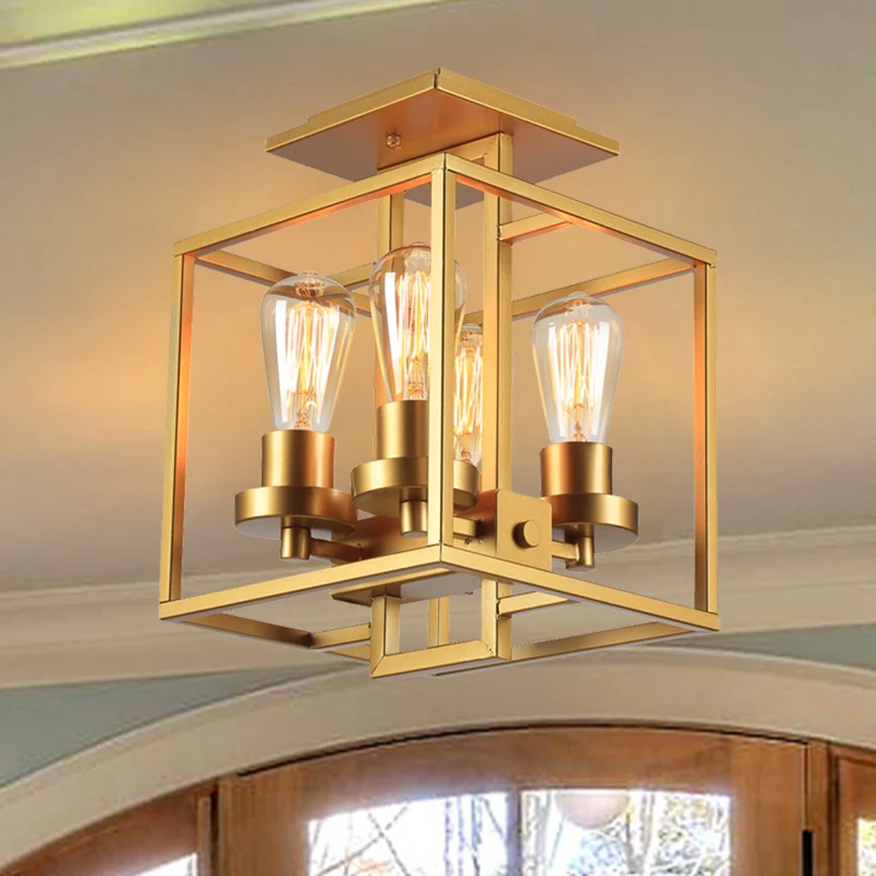 Vierkante woonkamer semi-inbouw industriële stijl metaal 4 lampen zwart/zilver/goud plafondverlichting Clearhalo