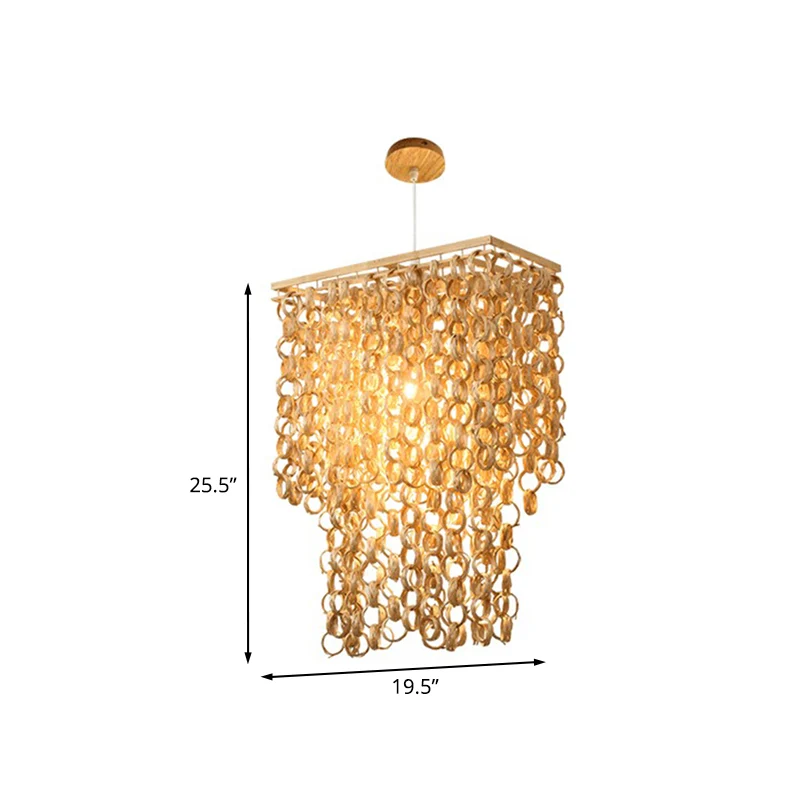 Vierkante/ronde hanglamp met watervaldesign Azië bamboe rotan 2-lamps beige kroonluchter hanglamp Clearhalo