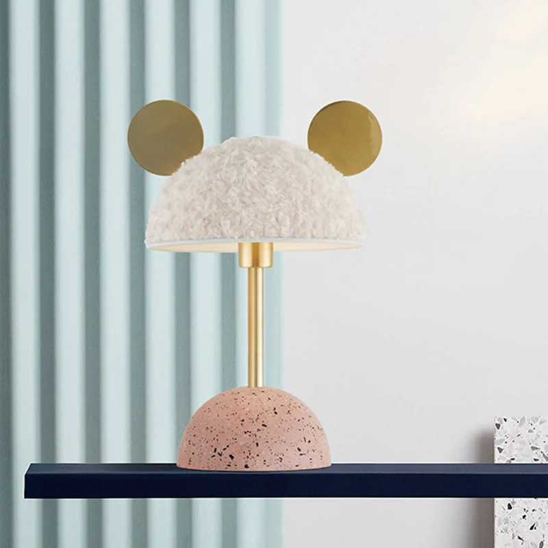 Villus koepelvormig nachtkastje licht Macaron 1-kops witte nachttafellamp met roze marmeren voet Clearhalo