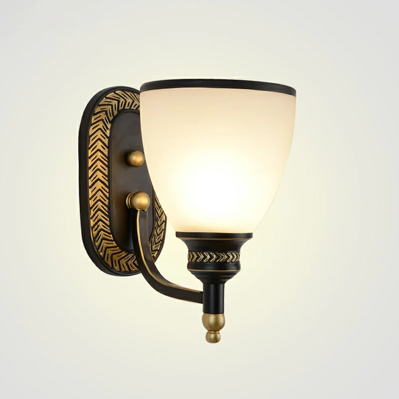 Vintage Bell Wandkandelaar Verlichting Opaal Glazen Wandlamp Zwart voor Gang Clearhalo