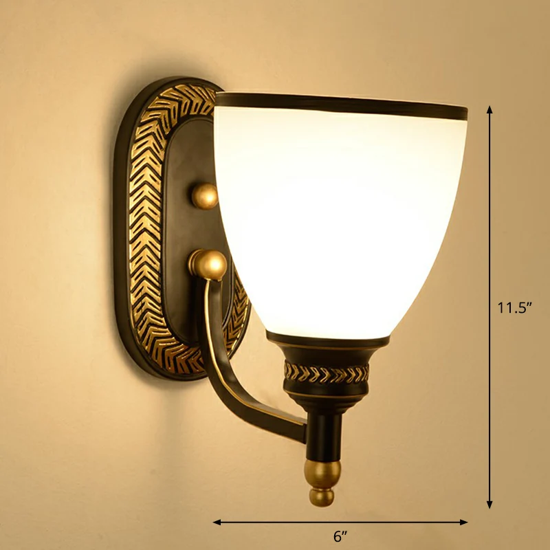 Vintage Bell Wandkandelaar Verlichting Opaal Glazen Wandlamp Zwart voor Gang Clearhalo
