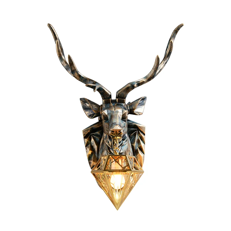 Vintage diamant messing metalen schans licht 1 licht wandlamp met hars herten decoratie, 16"/18,5" breed Clearhalo