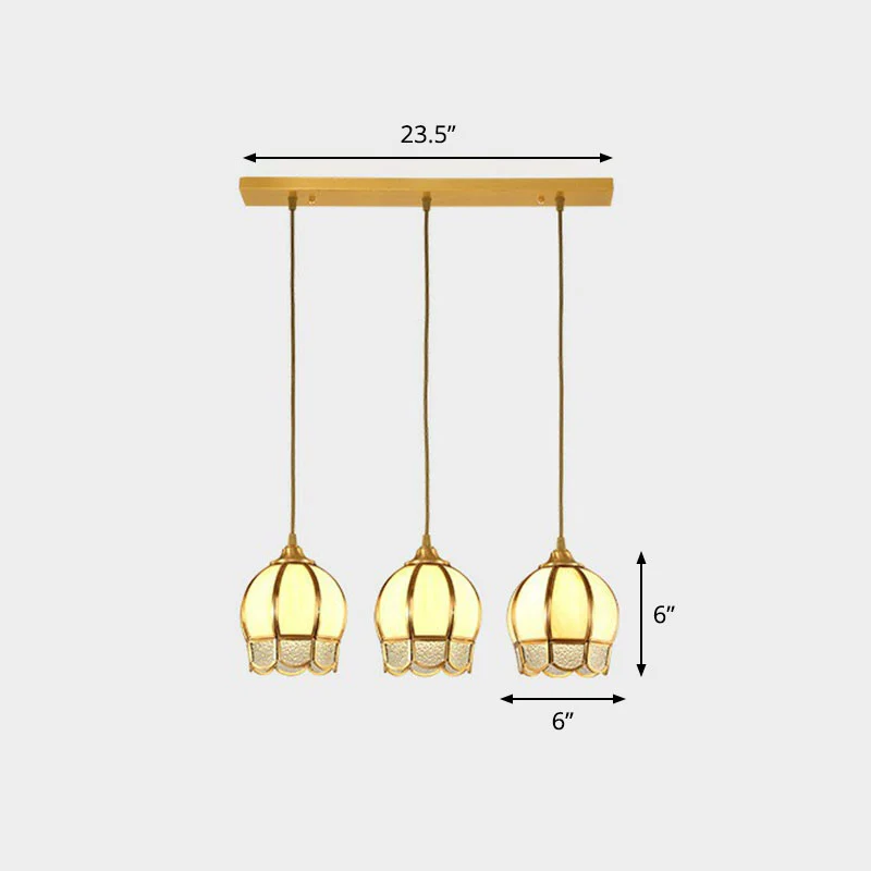 Vintage eetkamer hanglamp met 3 koppen van matglas messing Clearhalo