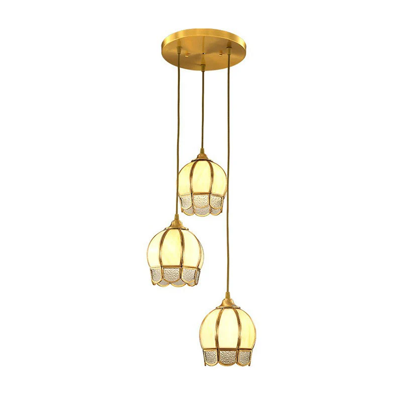 Vintage eetkamer hanglamp met 3 koppen van matglas messing Clearhalo