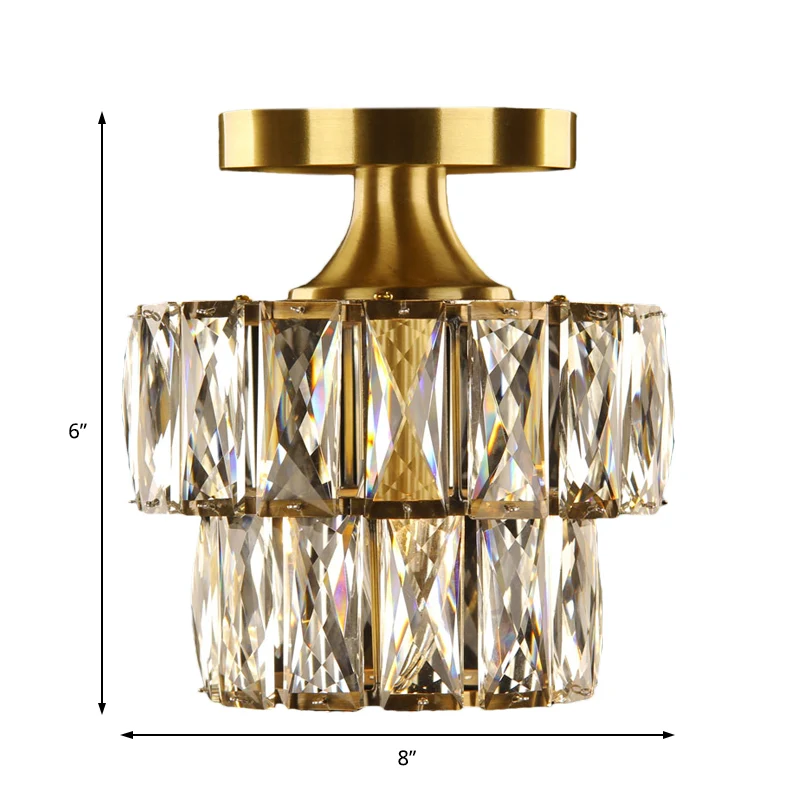 Vintage gelaagde plafondlamp met gefacetteerde kristallen 1-lichts plafondlamp messing/helder voor gang Clearhalo
