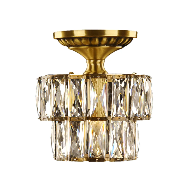 Vintage gelaagde plafondlamp met gefacetteerde kristallen 1-lichts plafondlamp messing/helder voor gang Clearhalo