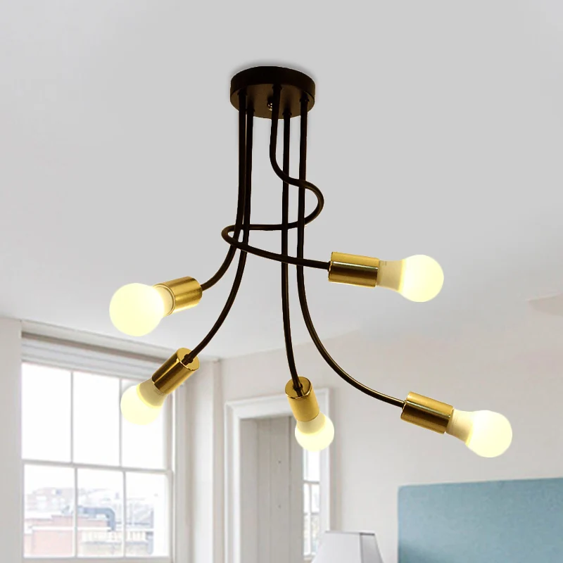 Vintage kale lamp plafondlamp 1 kop metallic semi-inbouwlamp met gebogen arm zwart/goud voor slaapkamer Clearhalo