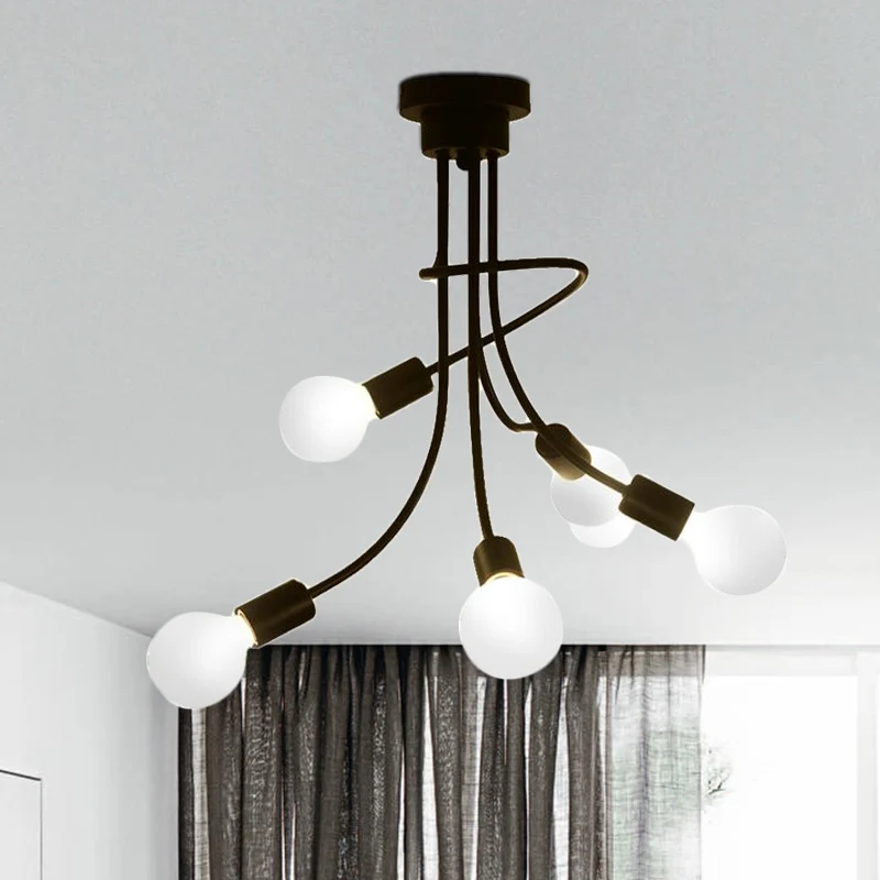 Vintage kale lamp plafondlamp 1 kop metallic semi-inbouwlamp met gebogen arm zwart/goud voor slaapkamer Clearhalo