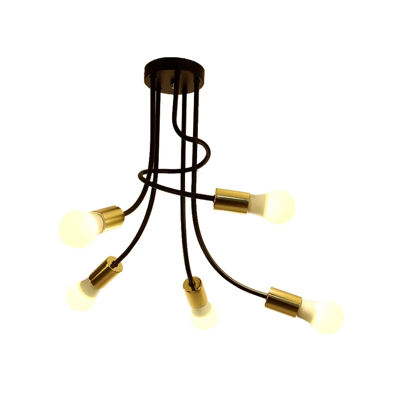 Vintage kale lamp plafondlamp 1 kop metallic semi-inbouwlamp met gebogen arm zwart/goud voor slaapkamer Clearhalo