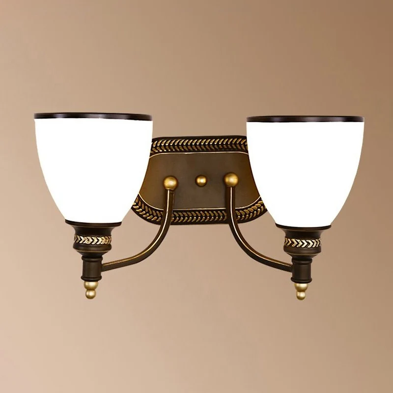 Vintage klokvormige wandlamp 2 koppen opaline glazen schansverlichting bruin voor gang Clearhalo