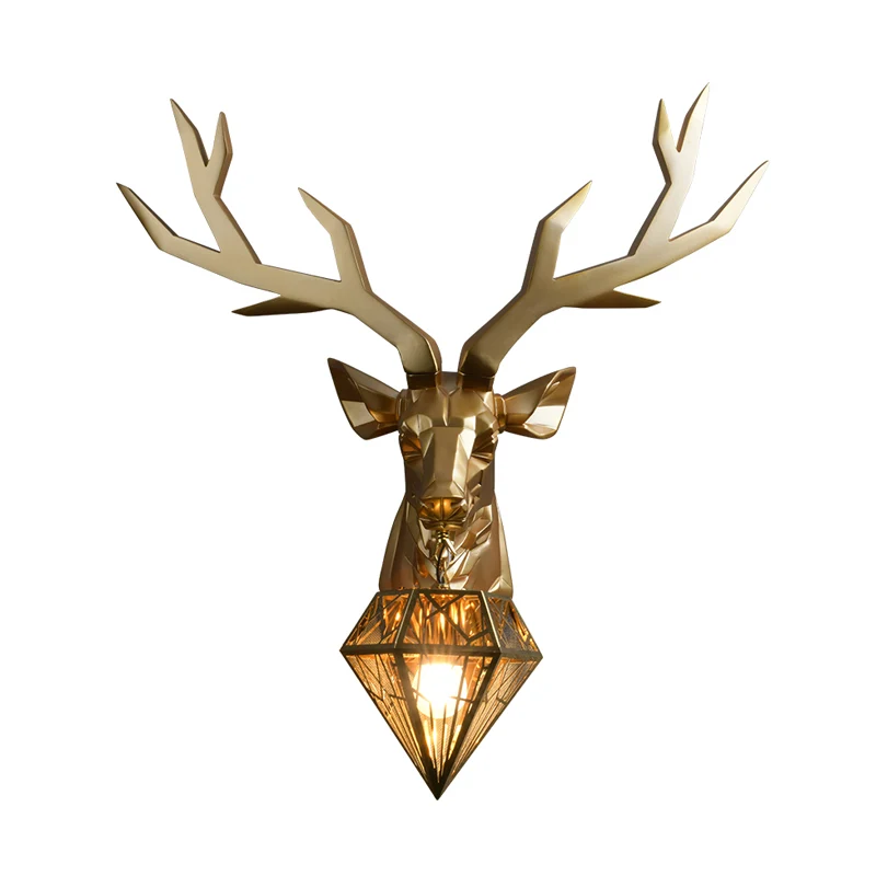 Vintage messing hertenhars schans licht 14,5"/19,5" breed 1 licht wandmontage licht met diamant metalen kap Clearhalo
