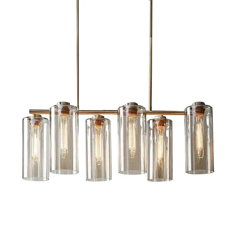 Vintage Multi Lights kroonluchter met helder glazen kap, gouden cilinder hangende lichtarmatuur Clearhalo