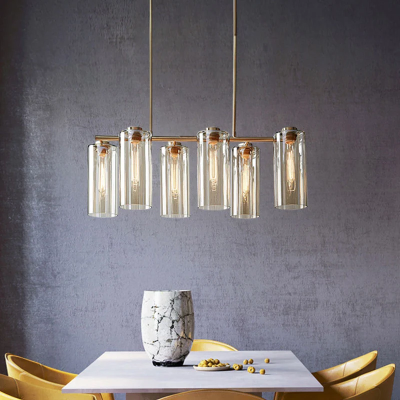 Vintage Multi Lights kroonluchter met helder glazen kap, gouden cilinder hangende lichtarmatuur Clearhalo