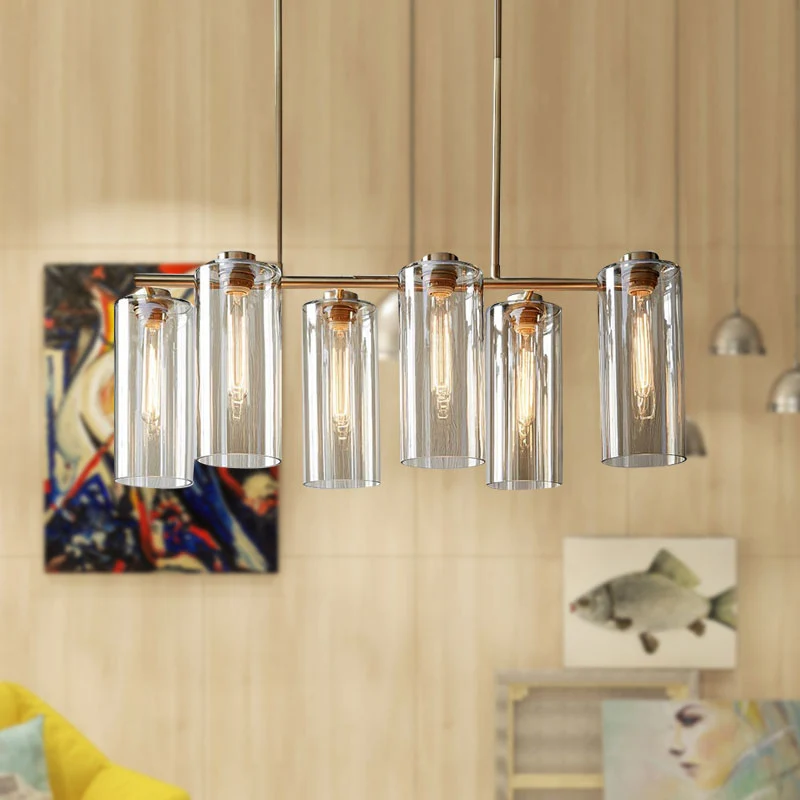 Vintage Multi Lights kroonluchter met helder glazen kap, gouden cilinder hangende lichtarmatuur Clearhalo