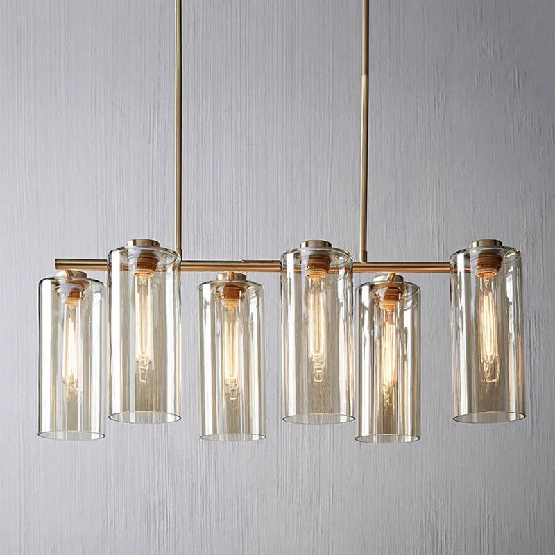 Vintage Multi Lights kroonluchter met helder glazen kap, gouden cilinder hangende lichtarmatuur Clearhalo
