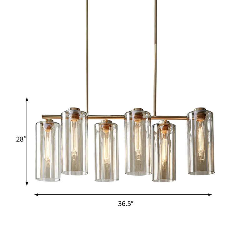 Vintage Multi Lights kroonluchter met helder glazen kap, gouden cilinder hangende lichtarmatuur Clearhalo