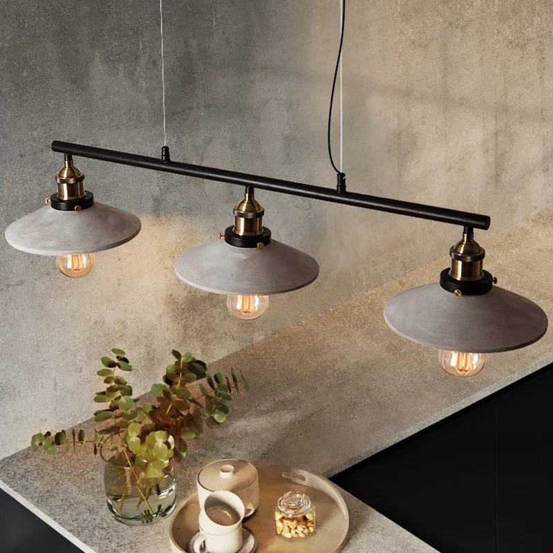 Vintage schotel eiland hanglamp 3-koppige cement plafond hanglamp grijs boven tafel Clearhalo