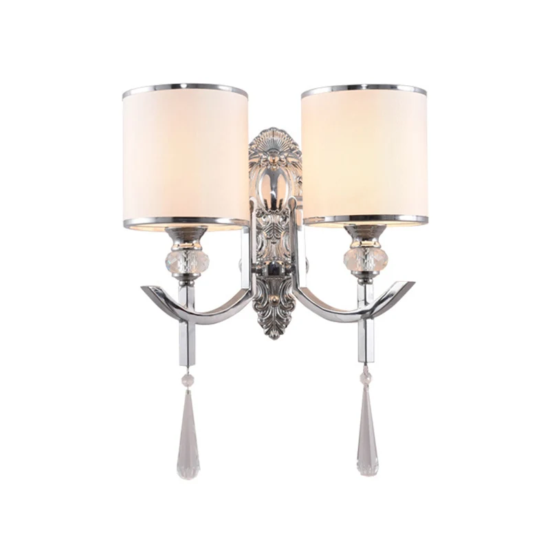 Vintage stijl cilinder wandkandelaar stof 1/2-kops gang wandverlichting met gesneden achterplaat chroom Clearhalo