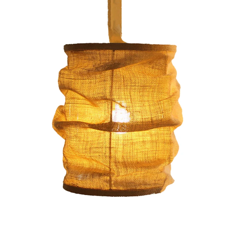 Vintage stijl lantaarn plafondarmatuur 6,5"/9" W 1 lamp linnen hanglamp met touwkoord geel voor eetkamer Clearhalo