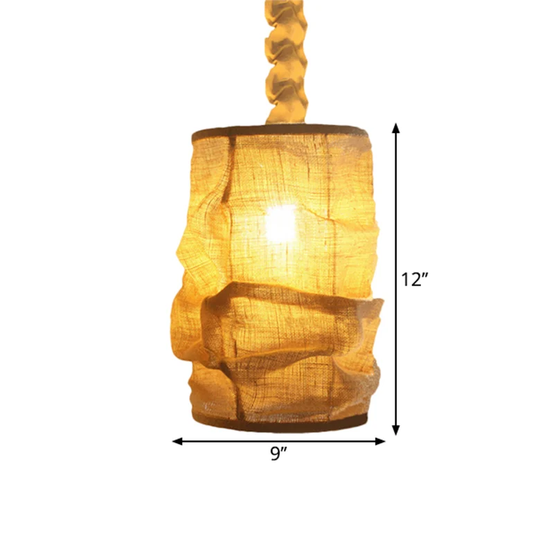 Vintage stijl lantaarn plafondarmatuur 6,5"/9" W 1 lamp linnen hanglamp met touwkoord geel voor eetkamer Clearhalo