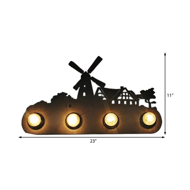 Vintage transportband schanslamp Meta 4-lichts zwarte wandlamp met windmolen voor slaapkamer Clearhalo