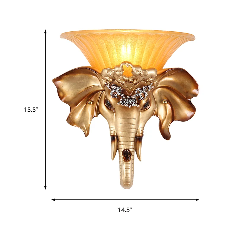 Vintage uitlopende wandlamp 1-lichts glazen schanslamp met gouden hars-olifantenbasis Clearhalo