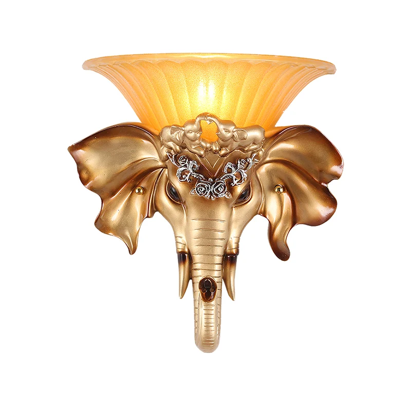 Vintage uitlopende wandlamp 1-lichts glazen schanslamp met gouden hars-olifantenbasis Clearhalo