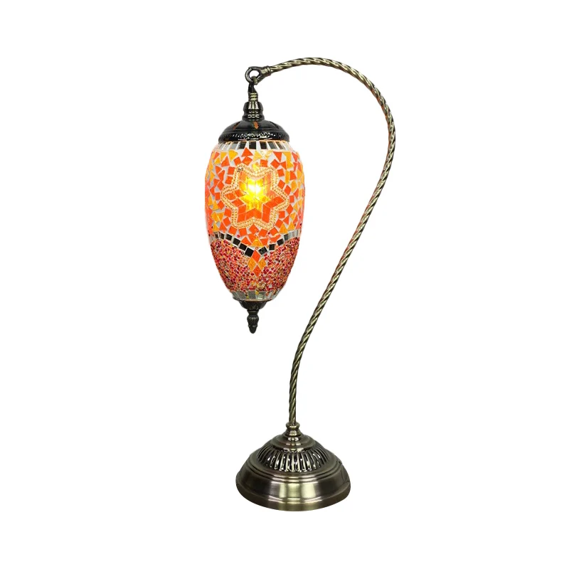 Vintage Urn Tafellamp Oranje/Watermeloen Rood Glas 1 Hoofd Taakverlichting met Metalen Gebogen Arm Clearhalo