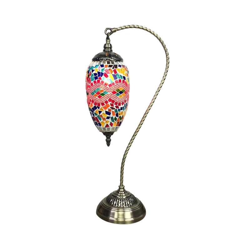Vintage Urn Tafellamp Oranje/Watermeloen Rood Glas 1 Hoofd Taakverlichting met Metalen Gebogen Arm Clearhalo