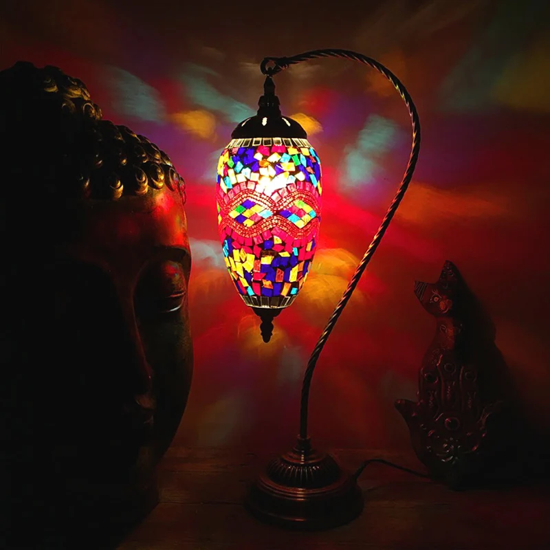 Vintage Urn Tafellamp Oranje/Watermeloen Rood Glas 1 Hoofd Taakverlichting met Metalen Gebogen Arm Clearhalo