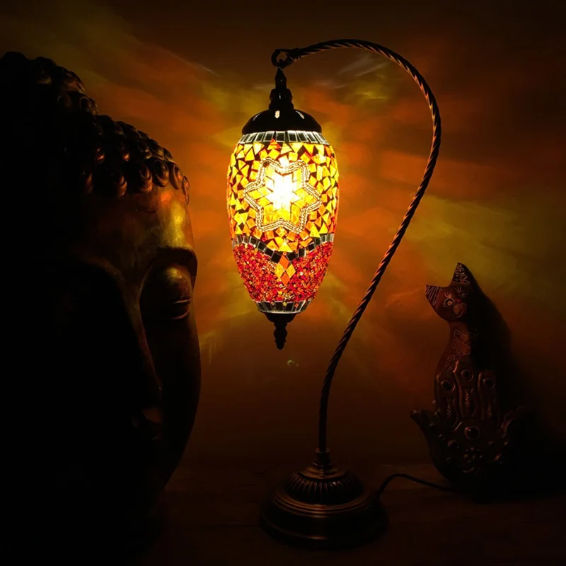Vintage Urn Tafellamp Oranje/Watermeloen Rood Glas 1 Hoofd Taakverlichting met Metalen Gebogen Arm Clearhalo