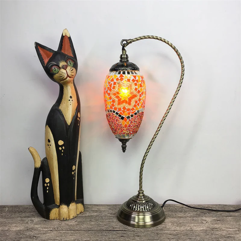 Vintage Urn Tafellamp Oranje/Watermeloen Rood Glas 1 Hoofd Taakverlichting met Metalen Gebogen Arm Clearhalo
