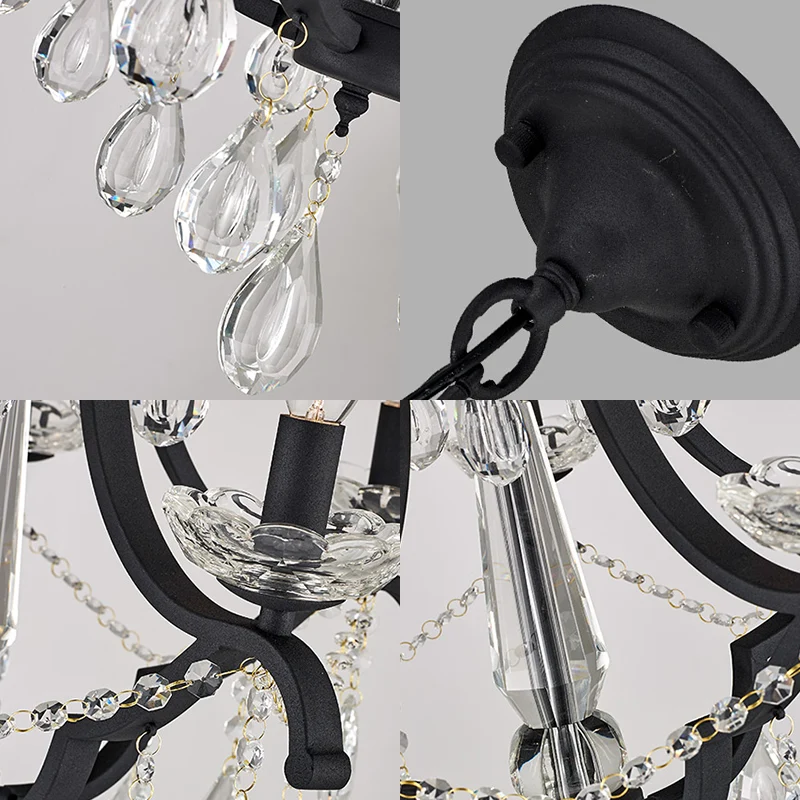 Vlamloze kaars hanglamp industrieel helder kristal 5/6 lampen hanglamp zwart voor slaapkamer Clearhalo