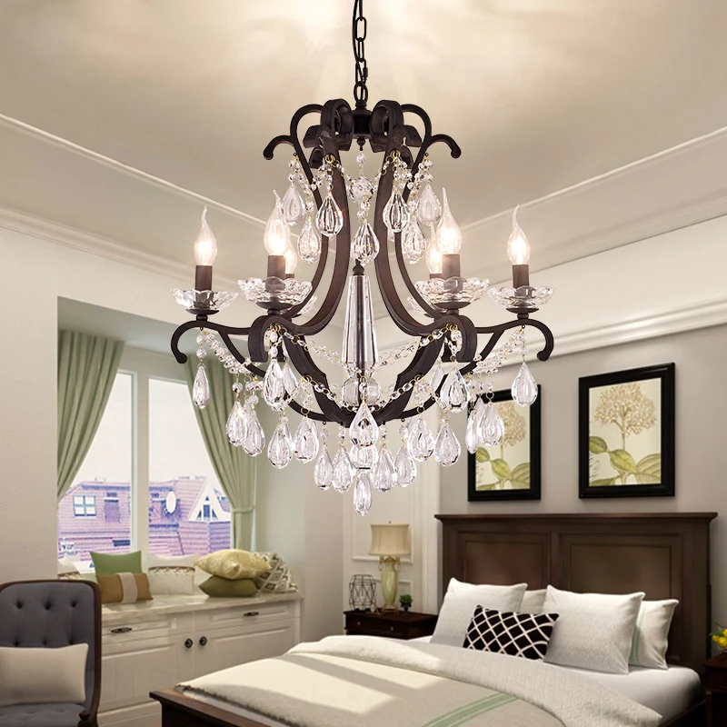 Vlamloze kaars hanglamp industrieel helder kristal 5/6 lampen hanglamp zwart voor slaapkamer Clearhalo